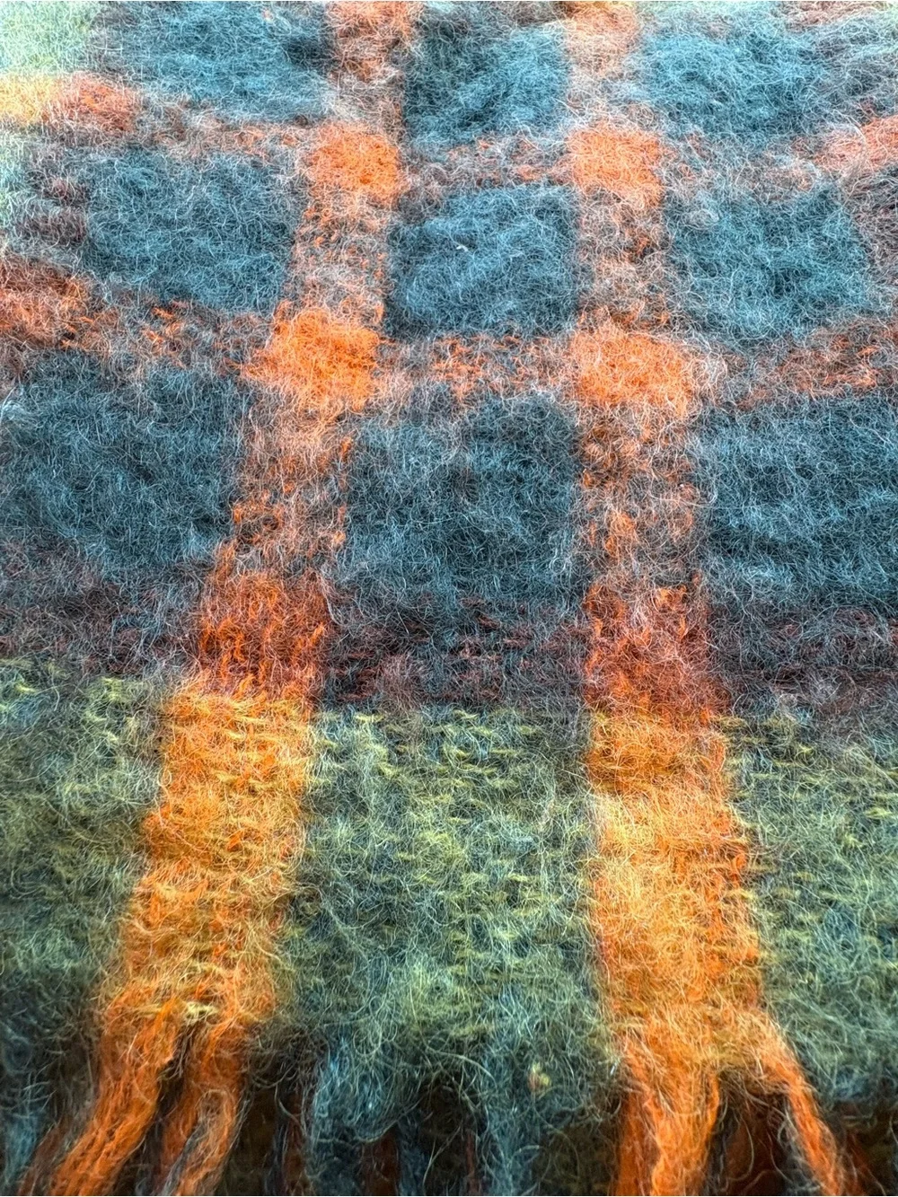 Hudson Bay Vintage Green Orange Mohair Wool Blanket Made Scotland Woven Throw